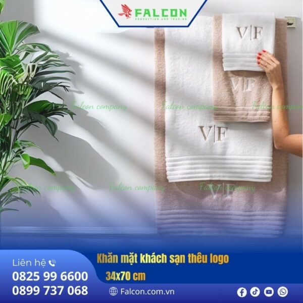 khăn mặt khách sạn thêu logo đẹp chi tiết, in logo theo yêu cầu