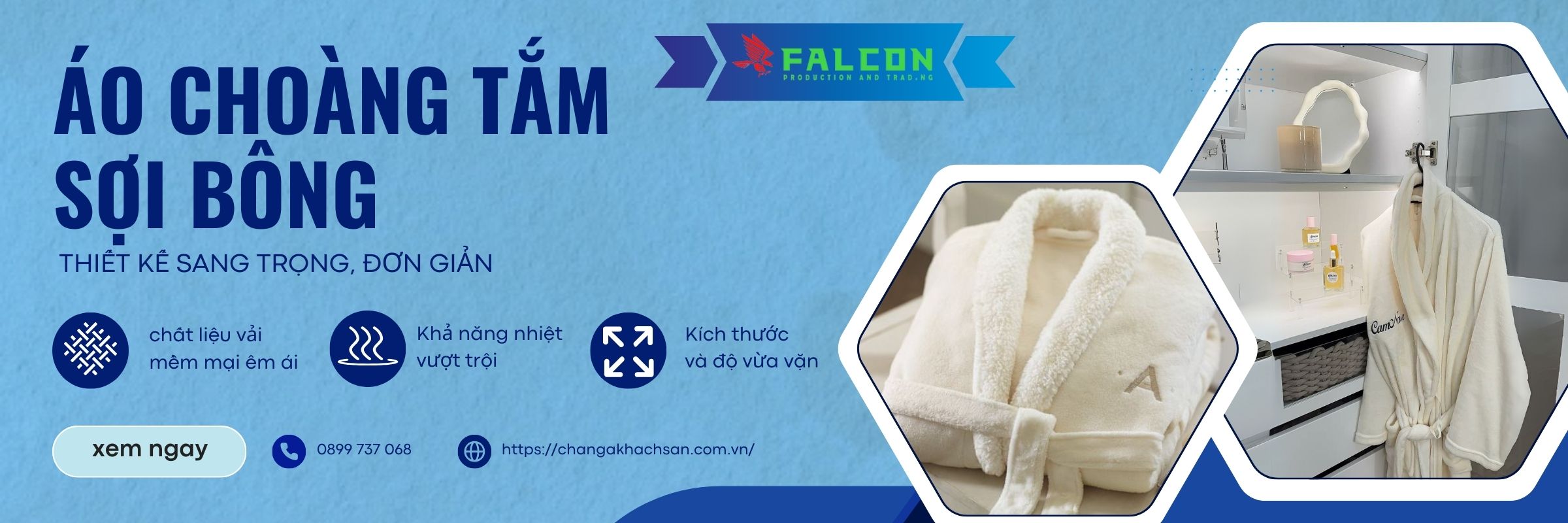 áo choàng tắm sợi bông êm ái, giữ nhiệt tốt